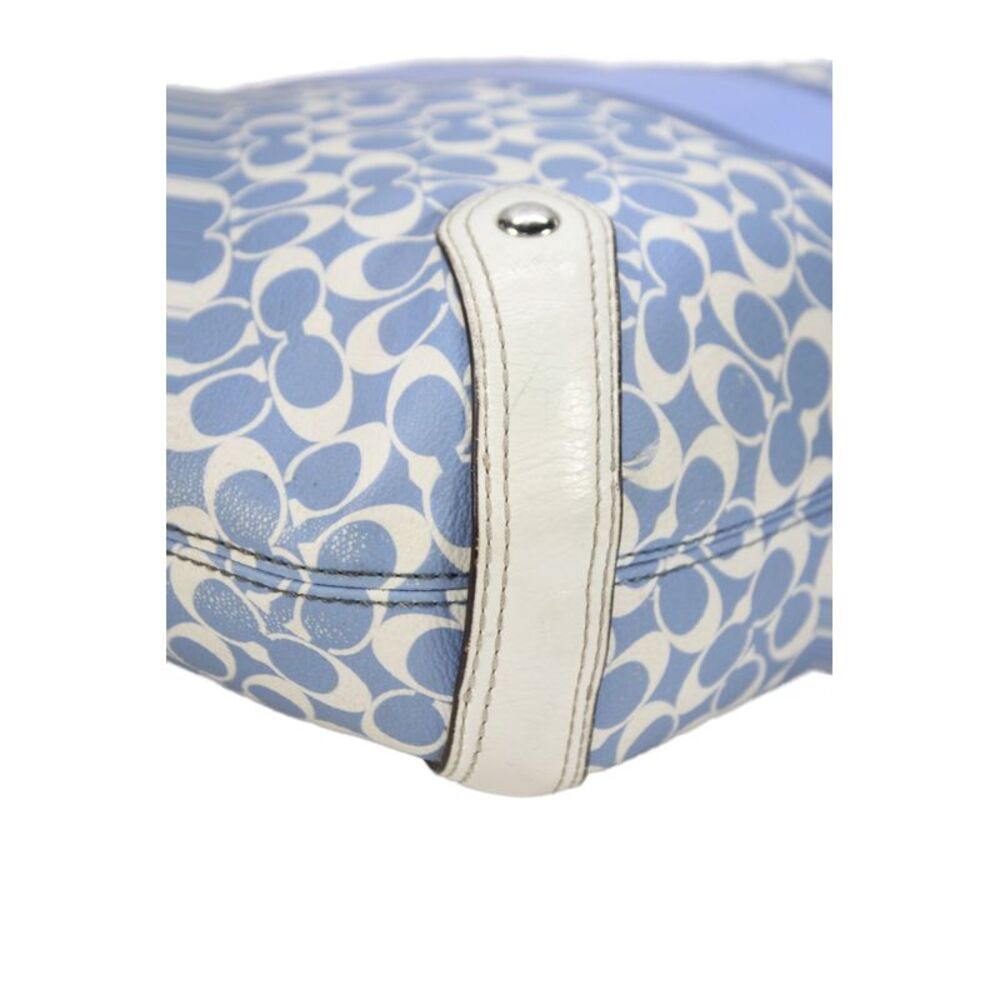 Coach Womens Coated Canvas Monogram Zip Medium Hobo Handbag Blue White - Picture 7 of 11